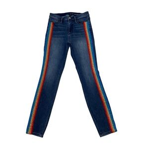 Rainbow Jeans NY & C Blue High-Waisted Rainbow Striped Super Skinny Denim Jeans